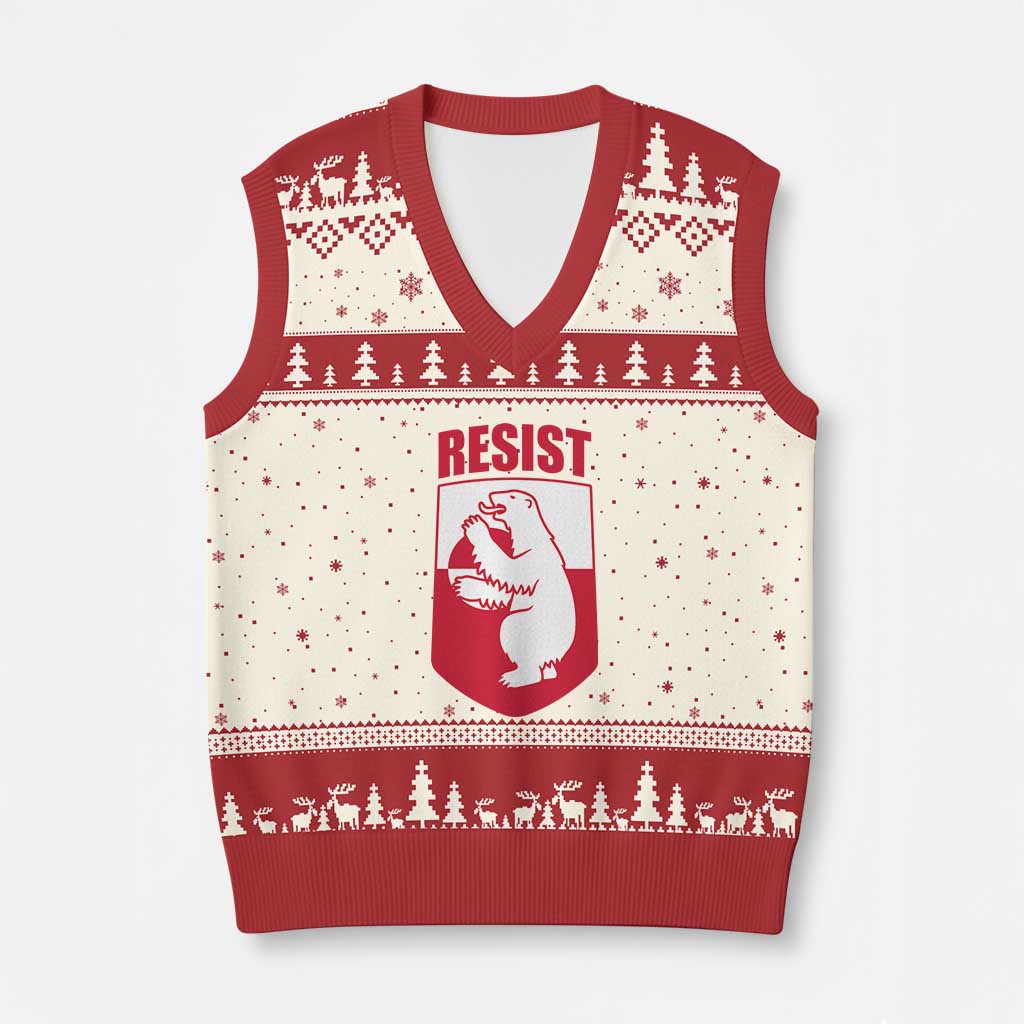 Greenland Resist V-Neck Knit Sweater Vest Stand With Greenlanders TS12 Beige Red Print Your Wear