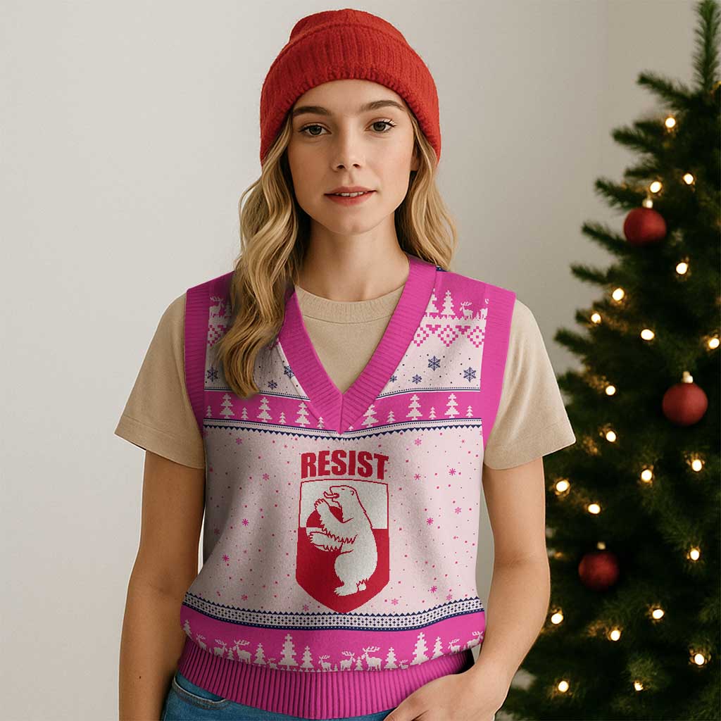 Greenland Resist V-Neck Knit Sweater Vest Stand With Greenlanders TS12 Hot Pink Print Your Wear
