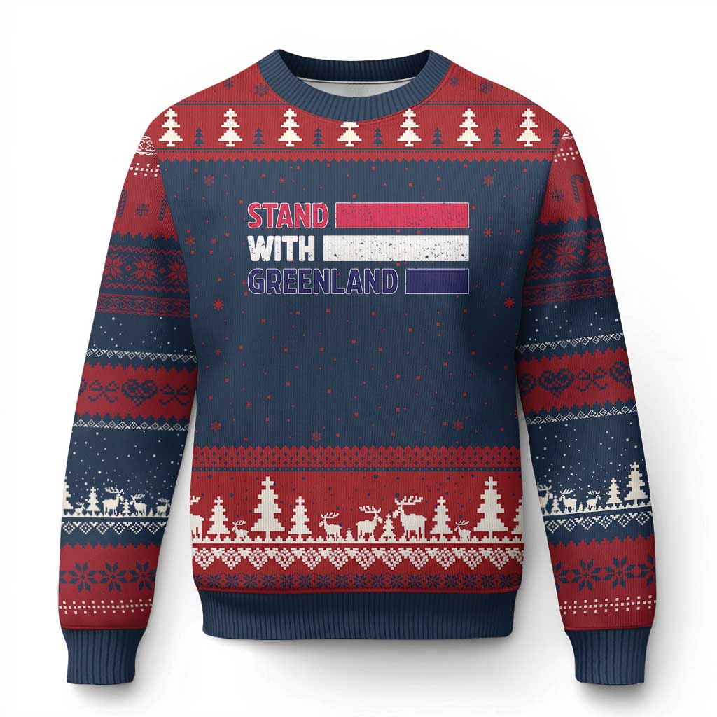 Vintage Retro Stand With Greenland Ugly Christmas Sweater Support Greenlander Gift TS12 Navy Red Print Your Wear
