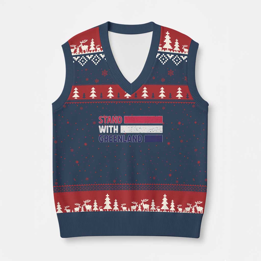 Vintage Retro Stand With Greenland V-Neck Knit Sweater Vest Support Greenlander Gift TS12 Navy Red Print Your Wear