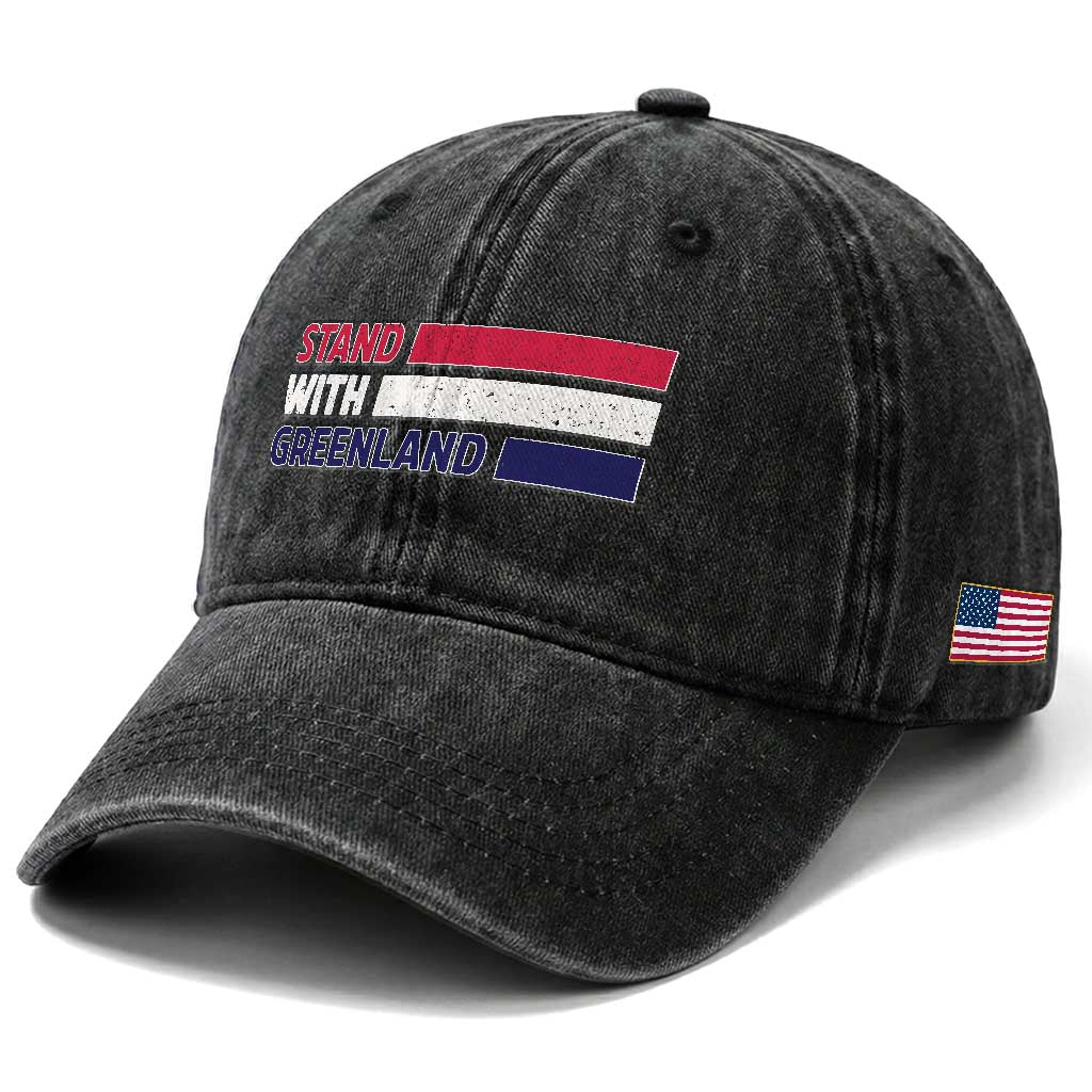 Vintage Retro Stand With Greenland Washed Cotton Baseball Cap Support Greenlander Gift TS12 Print Your Wear
