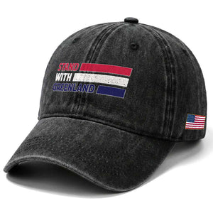 Vintage Retro Stand With Greenland Washed Cotton Baseball Cap Support Greenlander Gift TS12 Print Your Wear