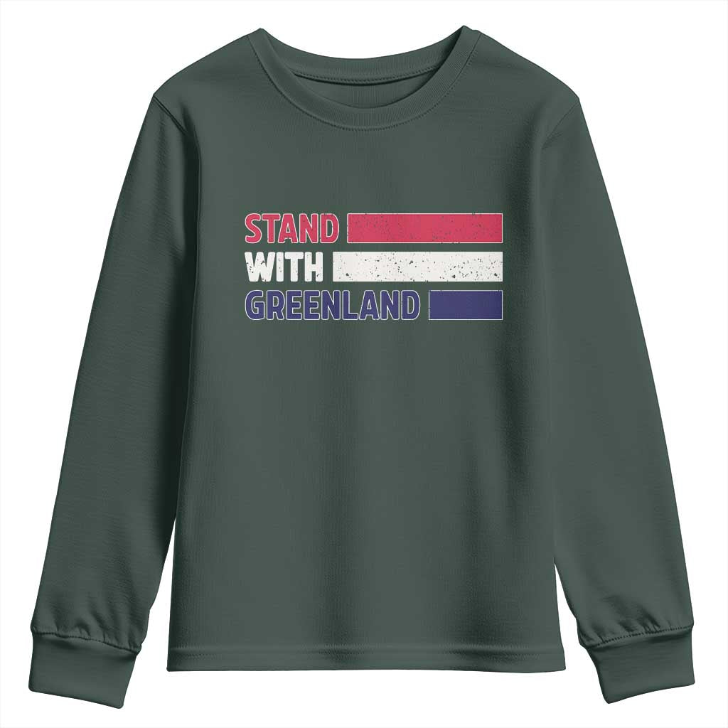 Vintage Retro Stand With Greenland Youth Sweatshirt Support Greenlander Gift TS12 Dark Forest Green Print Your Wear