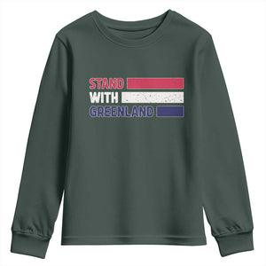 Vintage Retro Stand With Greenland Youth Sweatshirt Support Greenlander Gift TS12 Dark Forest Green Print Your Wear