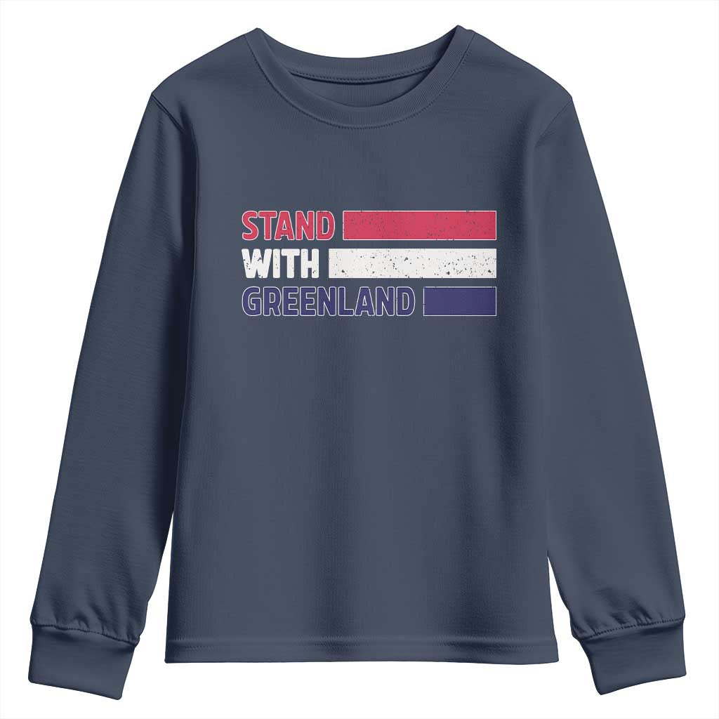 Vintage Retro Stand With Greenland Youth Sweatshirt Support Greenlander Gift TS12 Navy Print Your Wear