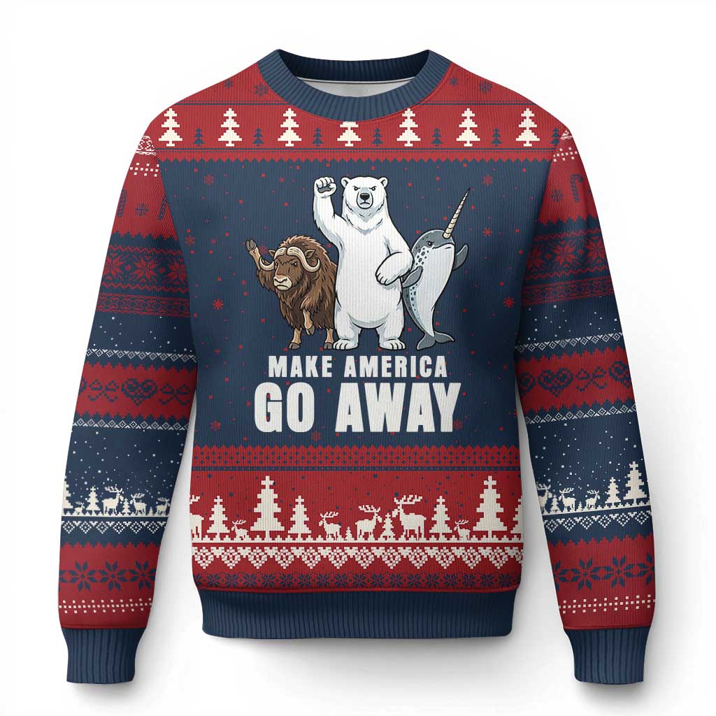 Funny Make America Go Away Ugly Christmas Sweater Anti Authoritarian Political Gag Gift TS12 Navy Red Print Your Wear