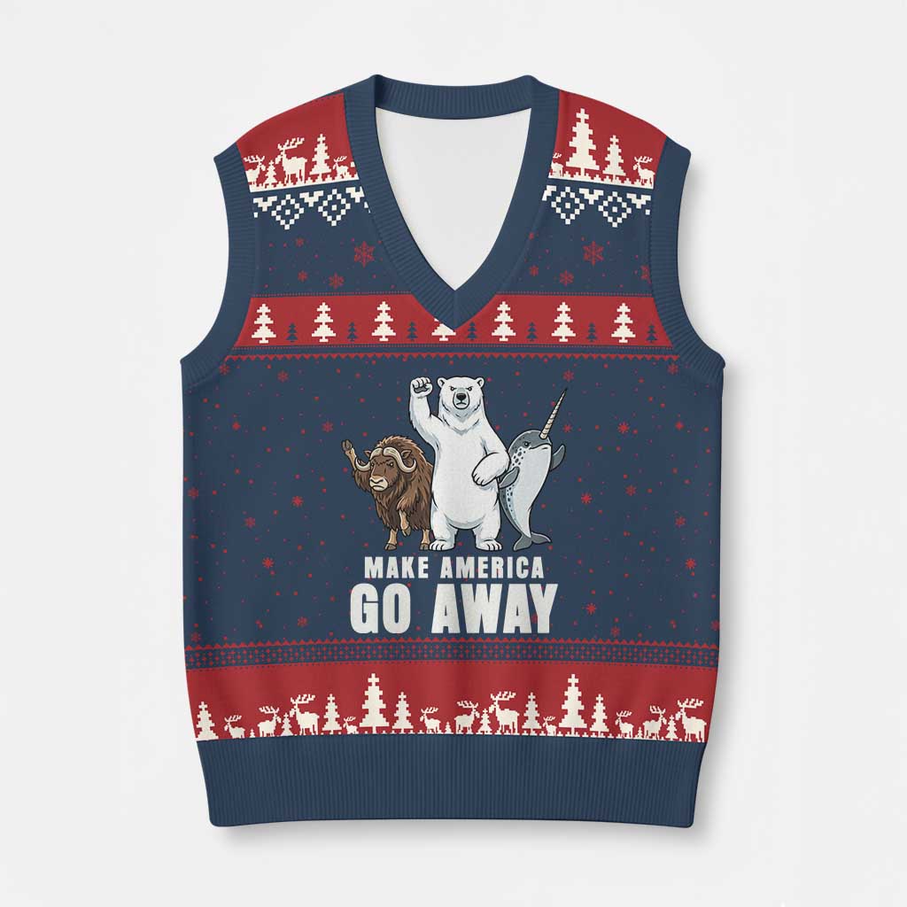 Funny Make America Go Away V-Neck Knit Sweater Vest Anti Authoritarian Political Gag Gift TS12 Navy Red Print Your Wear
