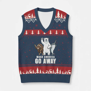 Funny Make America Go Away V-Neck Knit Sweater Vest Anti Authoritarian Political Gag Gift TS12 Navy Red Print Your Wear