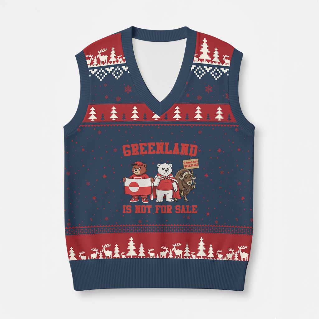 Greenland Is Not For Sale V-Neck Knit Sweater Vest Greenland Lover Support TS12 Navy Red Print Your Wear