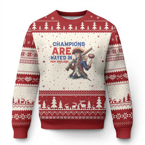 Champions Are Maye'd In New England Ugly Christmas Sweater Game Day Sports Fan Gift TS12 Beige Red Print Your Wear