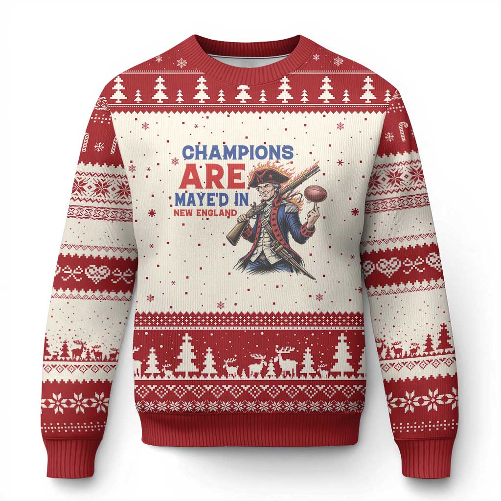 Champions Are Maye'd In New England Ugly Christmas Sweater Game Day Sports Fan Gift TS12 Beige Red Print Your Wear