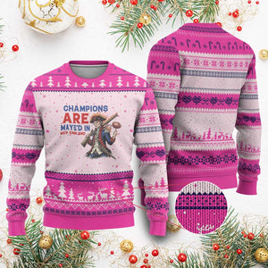 Champions Are Maye'd In New England Ugly Christmas Sweater Game Day Sports Fan Gift TS12 Hot Pink Print Your Wear