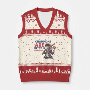 Champions Are Maye'd In New England V-Neck Knit Sweater Vest Game Day Sports Fan Gift TS12 Beige Red Print Your Wear