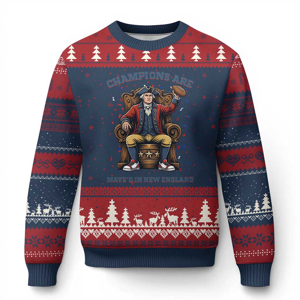 Champions Are Maye'd In NE Ugly Christmas Sweater Football Quarterback Number 10 TS12 Navy Red Print Your Wear