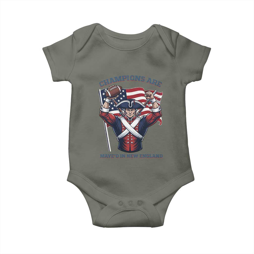 Champions Are Maye'd In New England Baby Onesie Funny Quarterback Football Fan TS12 Military Green Print Your Wear