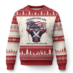 Champions Are Maye'd In New England Ugly Christmas Sweater Funny Quarterback Football Fan TS12 Beige Red Print Your Wear