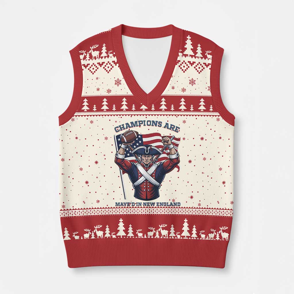 Champions Are Maye'd In New England V-Neck Knit Sweater Vest Funny Quarterback Football Fan TS12 Beige Red Print Your Wear