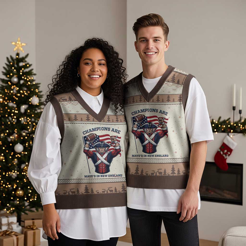 Champions Are Maye'd In New England V-Neck Knit Sweater Vest Funny Quarterback Football Fan TS12 Mocha Mousse Print Your Wear