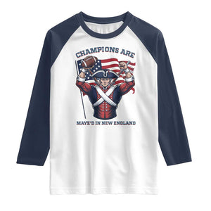 Champions Are Maye'd In New England Raglan Shirt Funny Quarterback Football Fan TS12 White Navy Print Your Wear