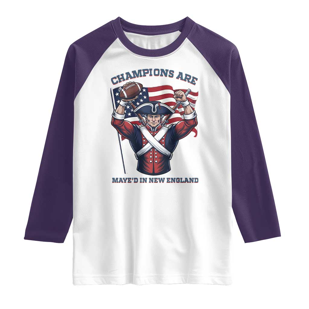 Champions Are Maye'd In New England Raglan Shirt Funny Quarterback Football Fan TS12 White Purple Print Your Wear