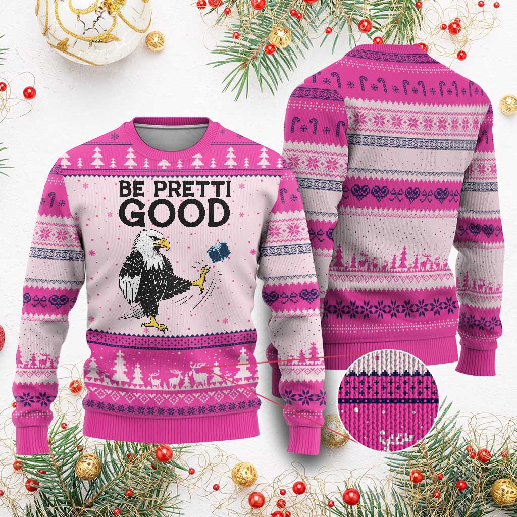 American Eagle Be Pretti Good Ugly Christmas Sweater Minneapolis Support Gift TS12 Hot Pink Print Your Wear