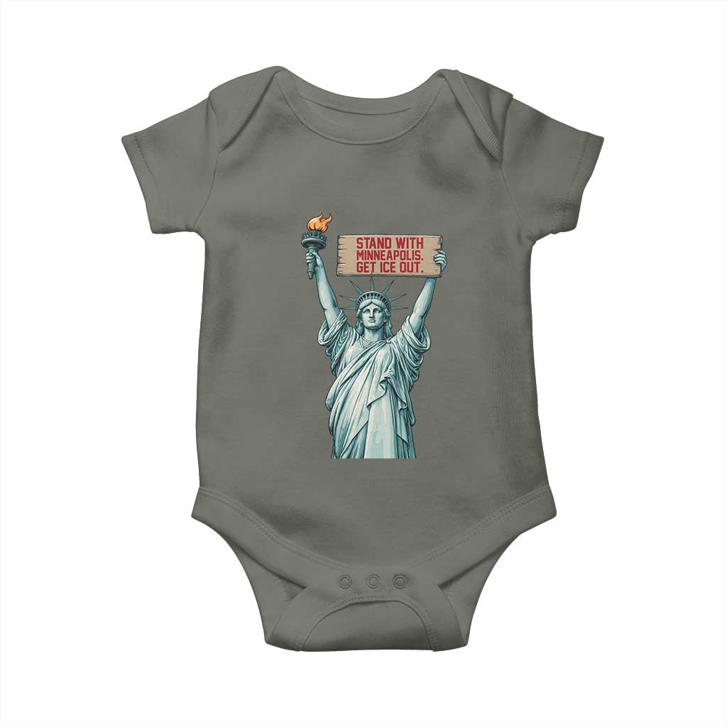 Stand With Minneapolis Baby Onesie Statue Of Liberty Torch Justice Support TS12 Military Green Print Your Wear