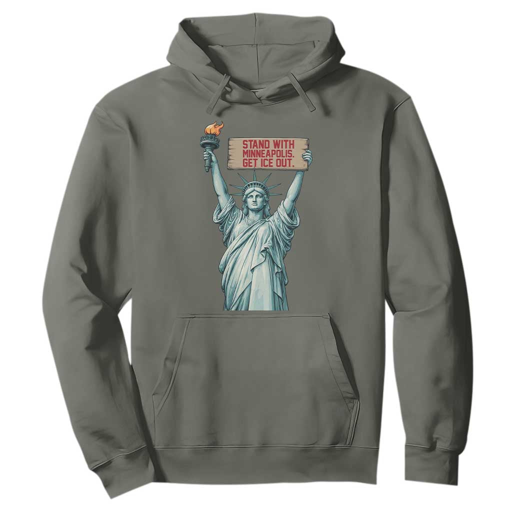 Stand With Minneapolis Hoodie Statue Of Liberty Torch Justice Support TS12 Military Green Print Your Wear