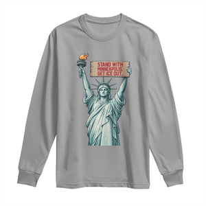Stand With Minneapolis Long Sleeve Shirt Statue Of Liberty Torch Justice Support TS12 Sport Gray Print Your Wear