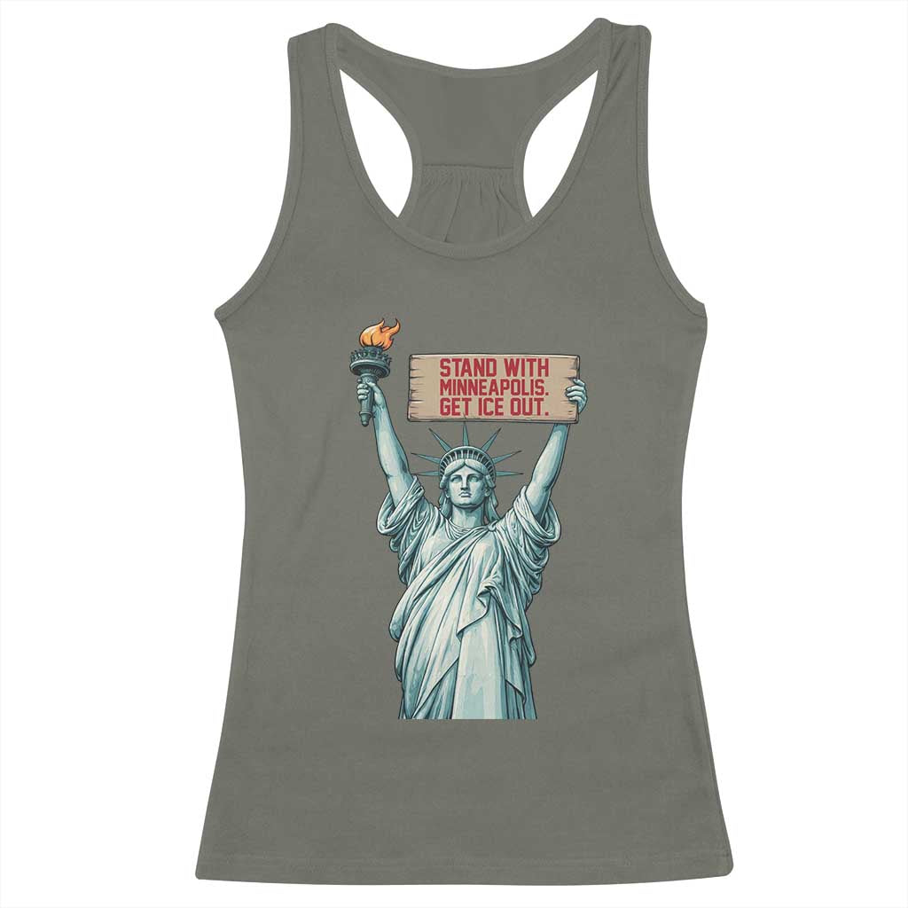 Stand With Minneapolis Racerback Tank Top Statue Of Liberty Torch Justice Support TS12 Military Green Print Your Wear