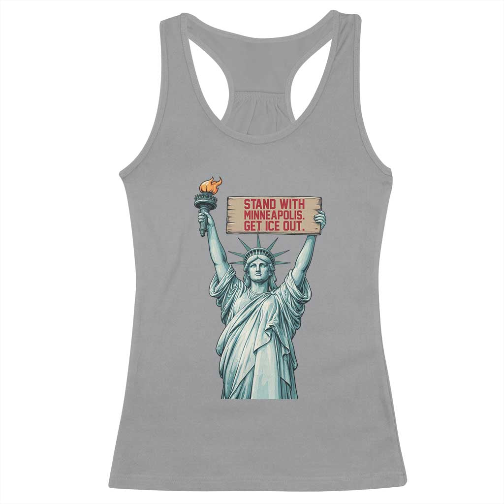 Stand With Minneapolis Racerback Tank Top Statue Of Liberty Torch Justice Support TS12 Sport Gray Print Your Wear