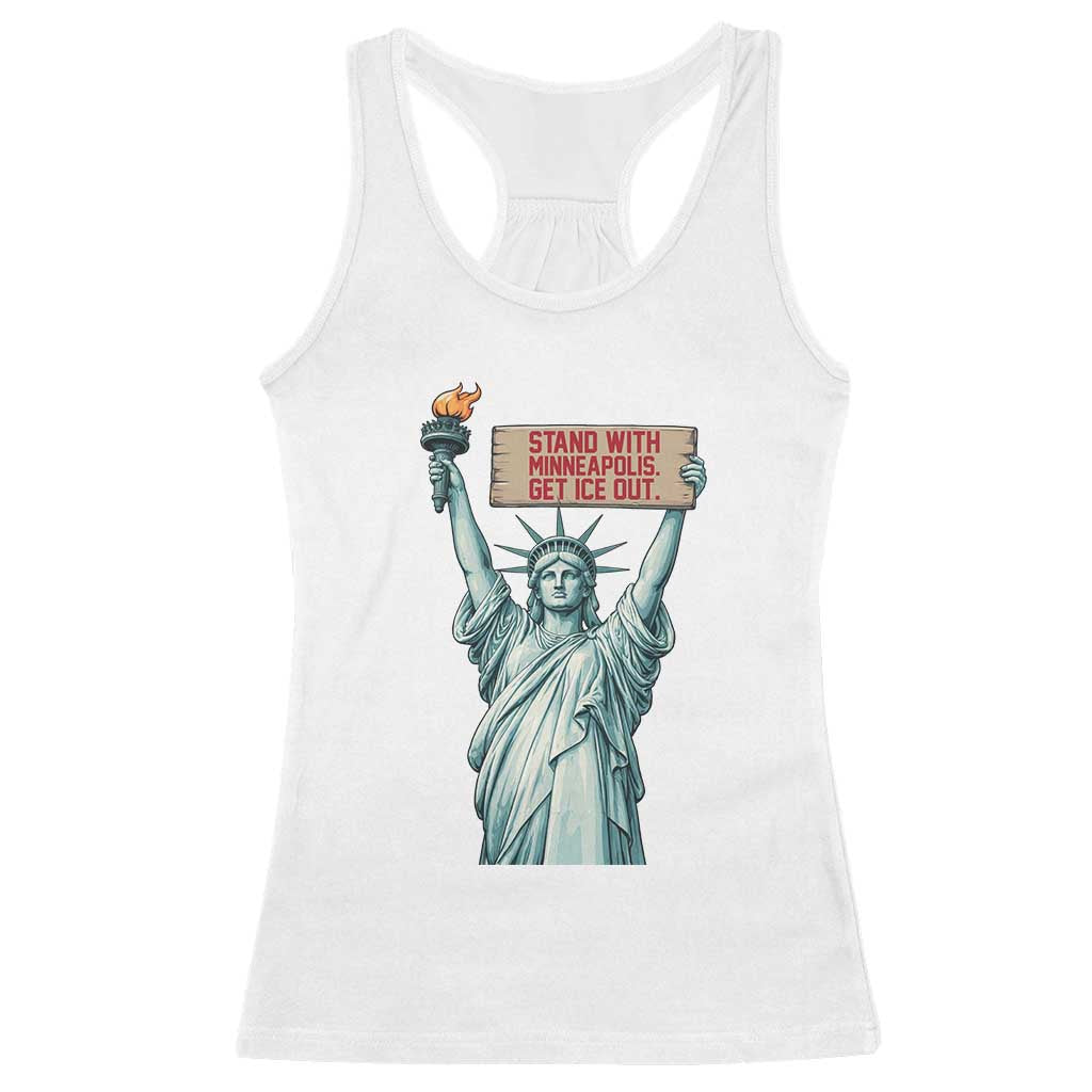 Stand With Minneapolis Racerback Tank Top Statue Of Liberty Torch Justice Support TS12 White Print Your Wear