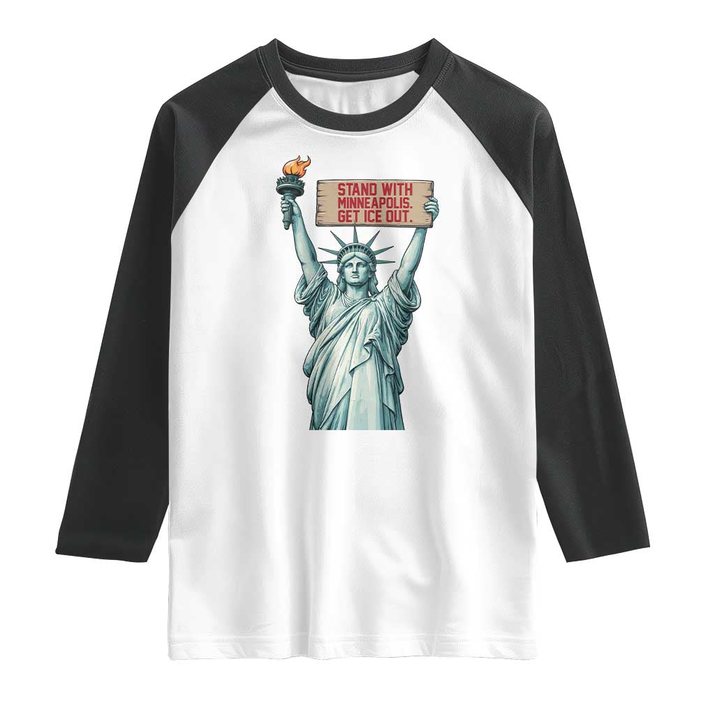 Stand With Minneapolis Raglan Shirt Statue Of Liberty Torch Justice Support TS12 White Black Print Your Wear