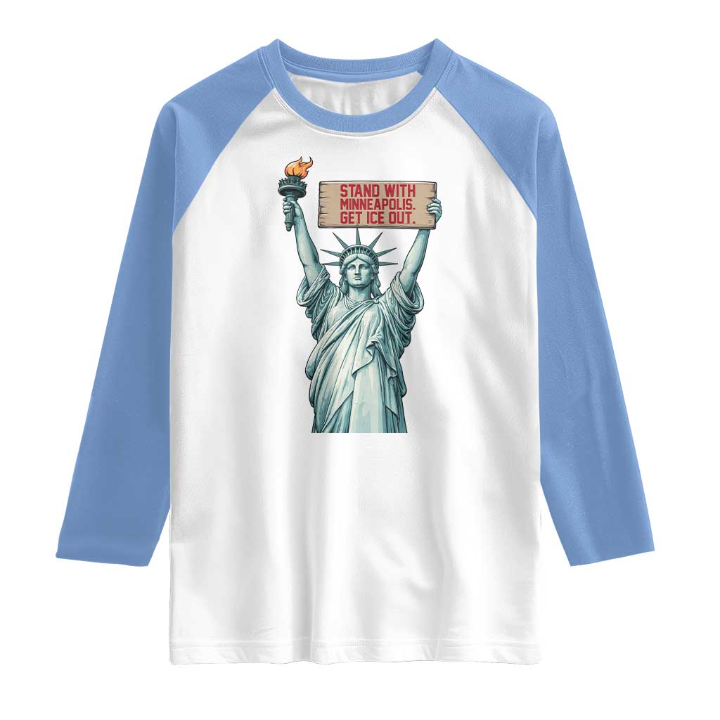 Stand With Minneapolis Raglan Shirt Statue Of Liberty Torch Justice Support TS12 White Carolina Blue Print Your Wear