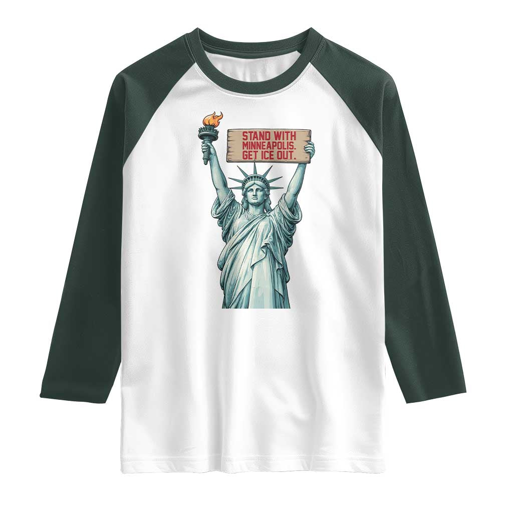 Stand With Minneapolis Raglan Shirt Statue Of Liberty Torch Justice Support TS12 White Dark Forest Green Print Your Wear