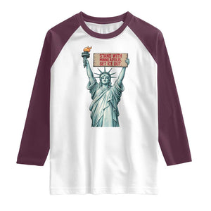 Stand With Minneapolis Raglan Shirt Statue Of Liberty Torch Justice Support TS12 White Maroon Print Your Wear