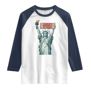 Stand With Minneapolis Raglan Shirt Statue Of Liberty Torch Justice Support TS12 White Navy Print Your Wear
