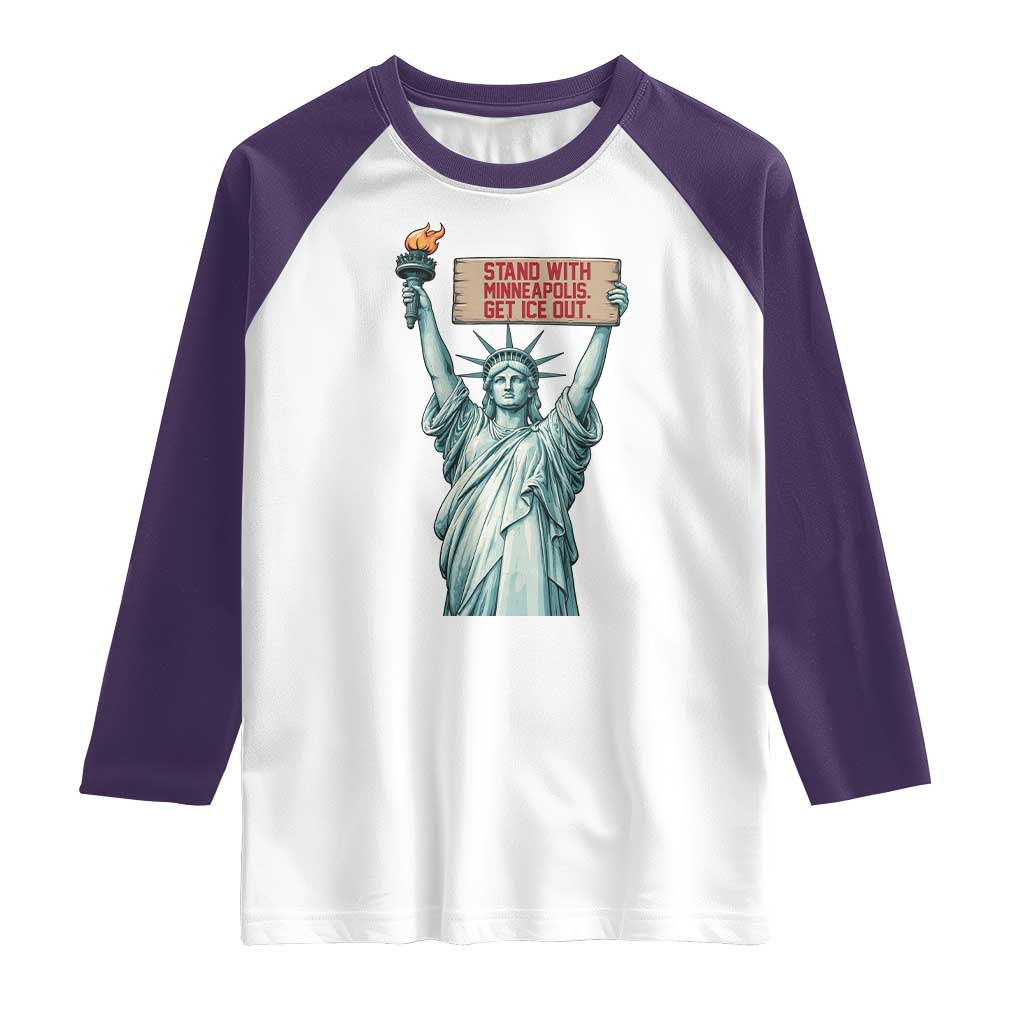 Stand With Minneapolis Raglan Shirt Statue Of Liberty Torch Justice Support TS12 White Purple Print Your Wear