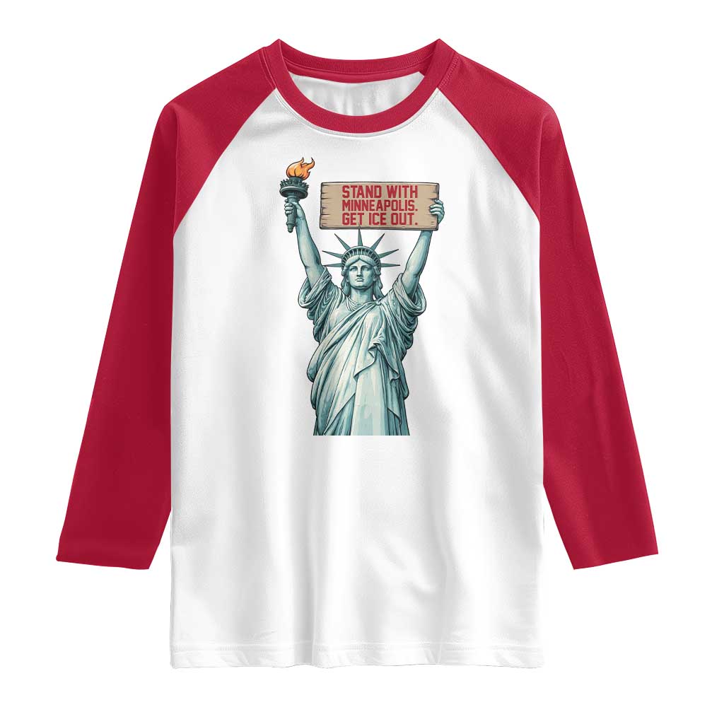 Stand With Minneapolis Raglan Shirt Statue Of Liberty Torch Justice Support TS12 White Red Print Your Wear