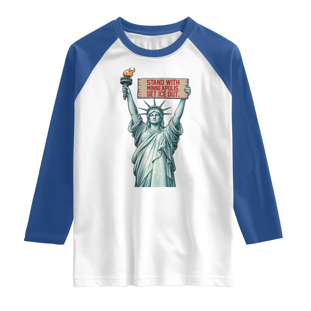 Stand With Minneapolis Raglan Shirt Statue Of Liberty Torch Justice Support TS12 White Royal Print Your Wear