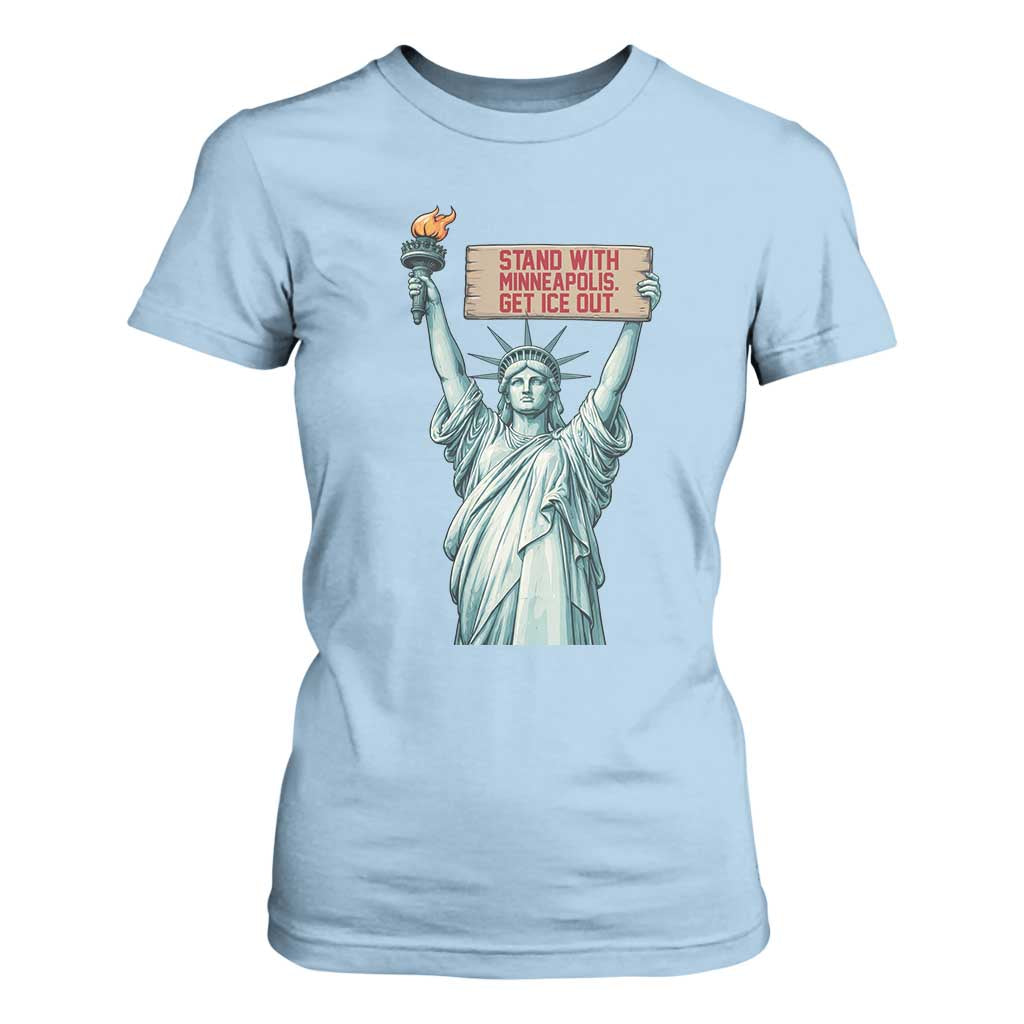 Stand With Minneapolis T Shirt For Women Statue Of Liberty Torch Justice Support TS12 Light Blue Print Your Wear