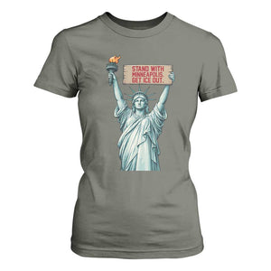 Stand With Minneapolis T Shirt For Women Statue Of Liberty Torch Justice Support TS12 Military Green Print Your Wear