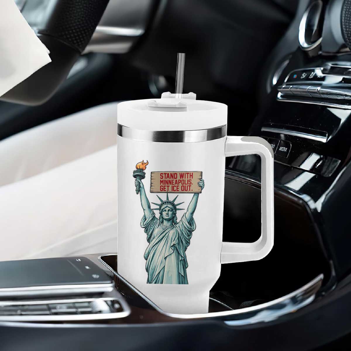 Stand With Minneapolis Tumbler With Handle Statue Of Liberty Torch Justice Support TS12 Print Your Wear