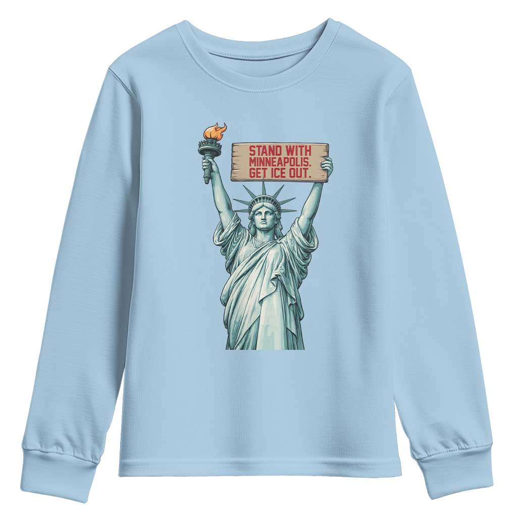 Stand With Minneapolis Youth Sweatshirt Statue Of Liberty Torch Justice Support TS12 Light Blue Print Your Wear