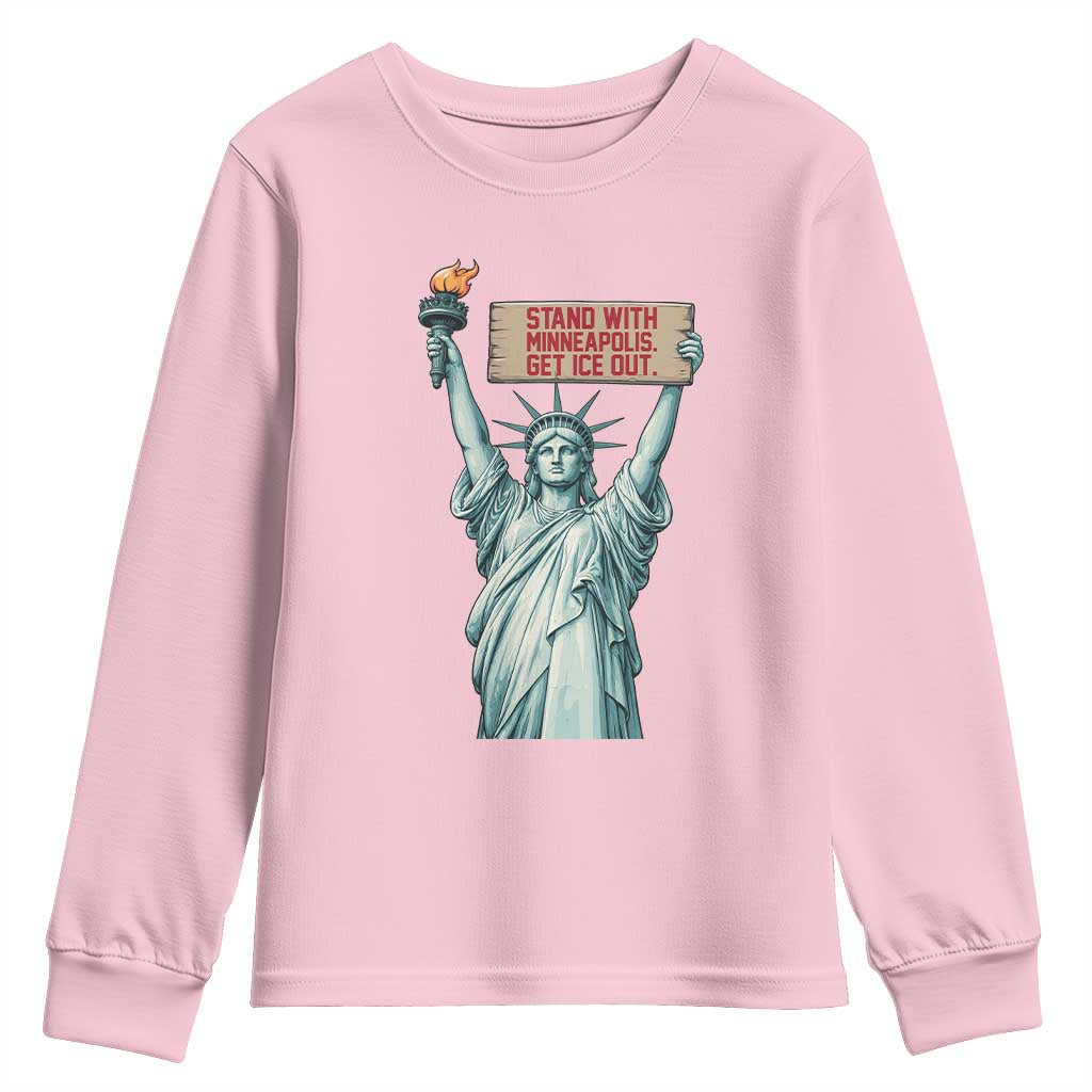 Stand With Minneapolis Youth Sweatshirt Statue Of Liberty Torch Justice Support TS12 Light Pink Print Your Wear