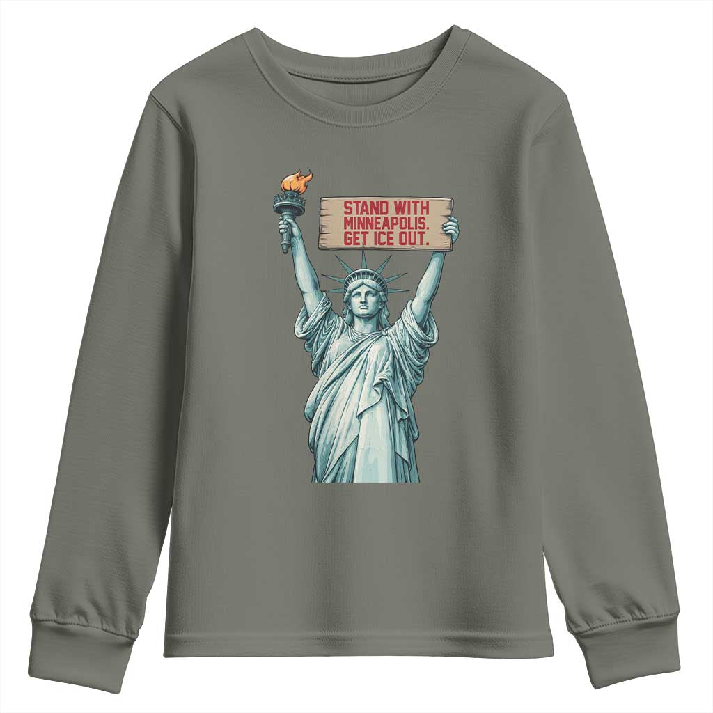 Stand With Minneapolis Youth Sweatshirt Statue Of Liberty Torch Justice Support TS12 Military Green Print Your Wear