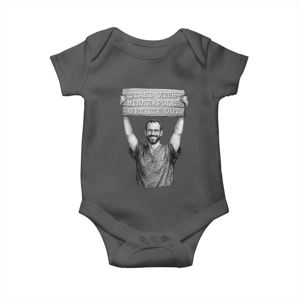 Stand With Minneapolis Baby Onesie Alex Pretti Memorial ICU Nurse Support TS12 Dark Heather Print Your Wear