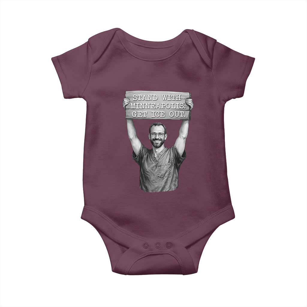 Stand With Minneapolis Baby Onesie Alex Pretti Memorial ICU Nurse Support TS12 Maroon Print Your Wear
