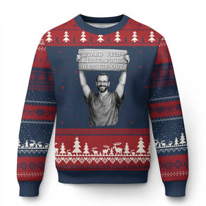 Stand With Minneapolis Ugly Christmas Sweater Alex Pretti Memorial ICU Nurse Support TS12 Navy Red Print Your Wear