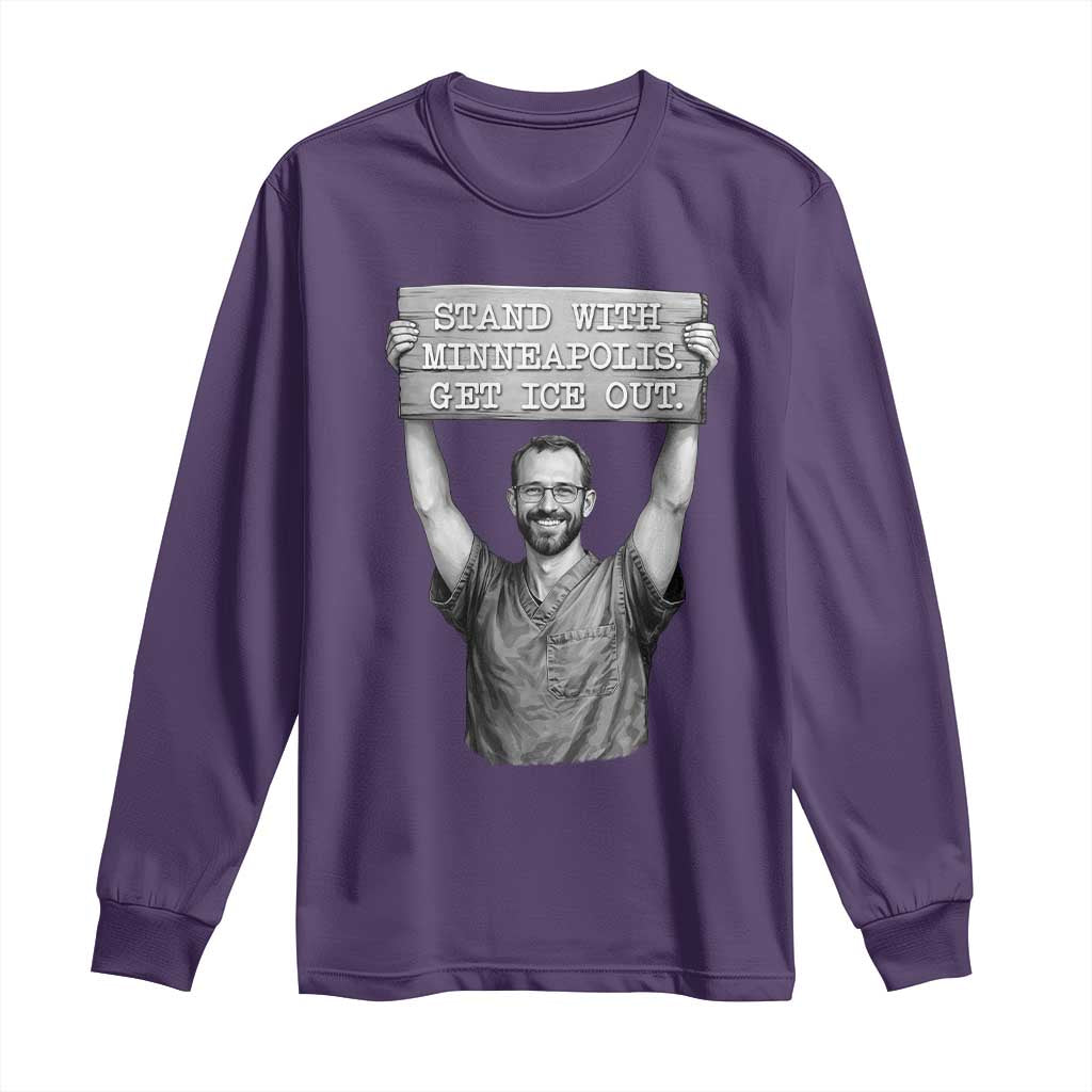Stand With Minneapolis Long Sleeve Shirt Alex Pretti Memorial ICU Nurse Support TS12 Purple Print Your Wear
