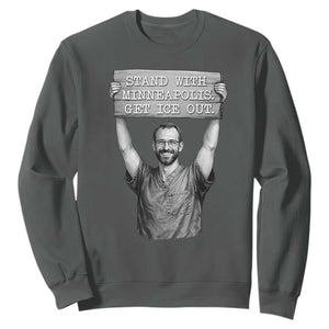 Stand With Minneapolis Sweatshirt Alex Pretti Memorial ICU Nurse Support TS12 Dark Heather Print Your Wear
